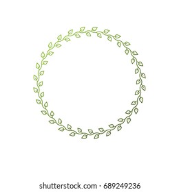 Vintage round frame created with ecology style natural ornament, green spring leaves. Heraldic Coat of Arms decorative emblem isolated vector illustration, eco friendly.