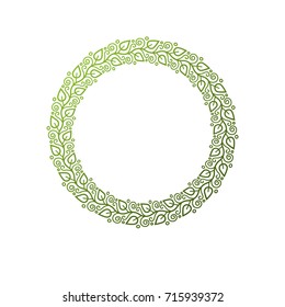 Marco redondo vintage creado con ornamento natural de estilo ecológico, hojas de primavera verdes. Emblema decorativo del escudo heráldico de armas, ilustración vectorial aislada, respetuosa con el medio ambiente.
