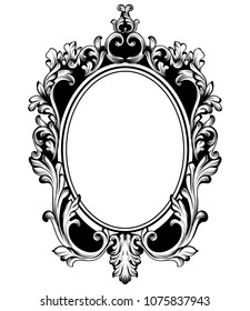 Vintage round frame decor Vector. Baroque antique ornamented mirror accessory. Intricated decorations