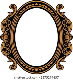 Vintage round frame decor Vector. Baroque antique ornamented mirror accessory