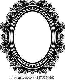 Vintage round frame decor Vector. Baroque antique ornamented mirror accessory