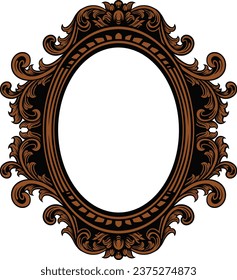 Decoración de cuadro redondo vintage Vector. Accesorio de espejo ornamentado barroco antiguo