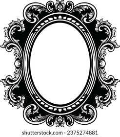 Decoración de cuadro redondo vintage Vector. Accesorio de espejo ornamentado barroco antiguo