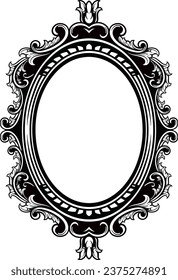 Decoración de cuadro redondo vintage Vector. Accesorio de espejo ornamentado barroco antiguo