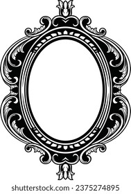 Vintage round frame decor Vector. Baroque antique ornamented mirror accessory
