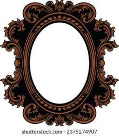 Vintage round frame decor Vector. Baroque antique ornamented mirror accessory