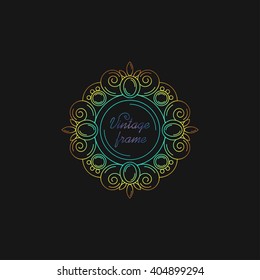 Vintage round frame on a black background with a bright gradient fill. Great decoration for your layout, text, header. Vector illustration.