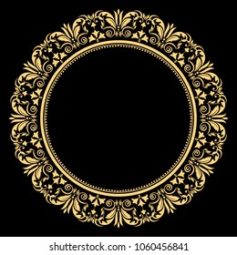 Vintage round frame in retro style, barroco. Flower decorative gold ornament, element for greeting cards, invitation, menu. Stylish vector graphics.