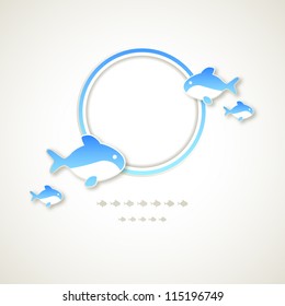 Vintage round frame with school of fish. EPS 10 vector.