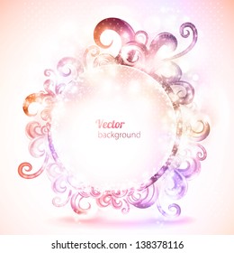 Vintage round frame with swirls. Vector background.