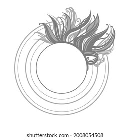 Vintage round frame template in linear style. For printing and laser cutting. Vector illustration.