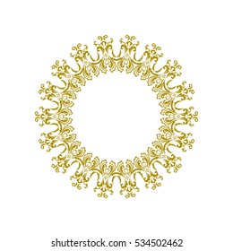 Vintage round frame, vignettes in Eastern style. Ornate floral element for design. Ornamental illustration with damask classic pattern. Place for text. Elegant round border in Victorian style..