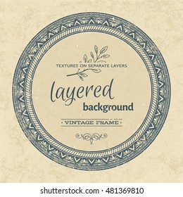 Vintage Round Grunge Frame. Retro Circle Frame On Old Paper Background