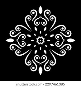 Vintage round ornament design. Circle abstract pattern with floral elements. Mandala. Circular decorative element in classic retro style. Wedding, arabesque, oriental decor. Vector illustration.