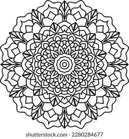 Vintage Round Ornament Tribal Pattern Eastern Ethnic Round Symmetrical Coloring Pages For Adults Floral Lines Colorless Arabic Pattern Elements Isolated Black Vector Mandala