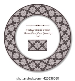 Vintage Round Retro Frame 348 Brown Check Cross Geometry