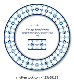 Vintage Round Retro Frame 356 Elegant Blue Round Cross Flower