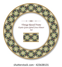 Vintage Round Retro Frame 362 Exotic Green Spiral Cross Flower