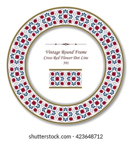 Vintage Round Retro Frame 391 Cross Red Flower Dot Line