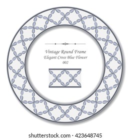 Vintage Round Retro Frame 392 Elegant Cross Blue Flower