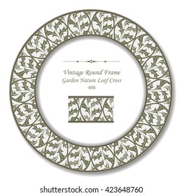 Vintage Round Retro Frame 406 Garden Nature Leaf Cross