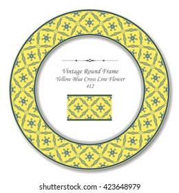 Vintage Round Retro Frame 412 Yellow Blue Cross Line Flower