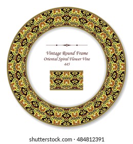 Vintage Round Retro Frame 445 Oriental Spiral Flower Vine
