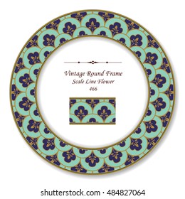 Vintage Round Retro Frame 466 Scale Line Flower
