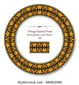 Vintage Round Retro Frame 486 Oval Garden Leaf Flower
