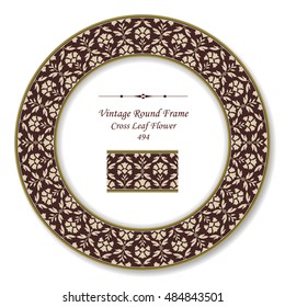 Vintage Round Retro Frame 494 Cross Leaf Flower
