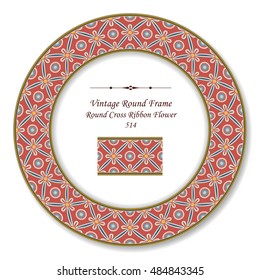 Vintage Round Retro Frame 514 Round Cross Ribbon Flower
