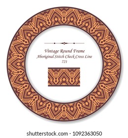 Vintage Round Retro Frame aboriginal red stitch check cross line, antique style template ideal for invitation or greeting card design.