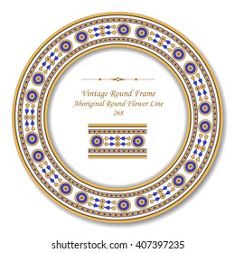 Vintage Round Retro Frame of Aboriginal Round Flower Line