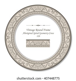 Vintage Round Retro Frame of Aboriginal Spiral Geometry Cross