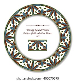 Vintage Round Retro Frame - Antique Golden Outline Flower