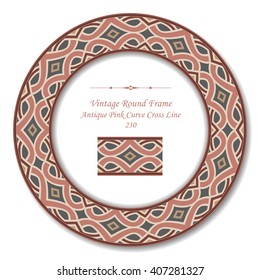 Vintage Round Retro Frame of Antique Pink Curve Cross Line