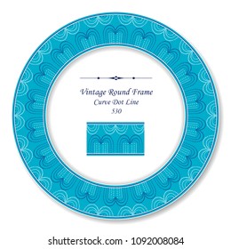 Vintage Round Retro Frame blue round curve dot line, antique style template ideal for invitation or greeting card design.