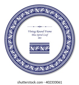Vintage Round retro frame - Blue Spiral Leaf
