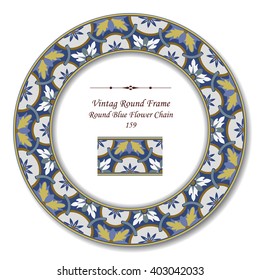 Vintage Round Retro Frame - Round Blue Flower Chain