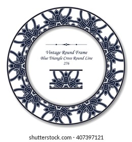 Vintage Round Retro Frame of Blue Triangle Cross Round Line