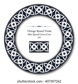Vintage Round Retro Frame of Blue Round Curve Cross