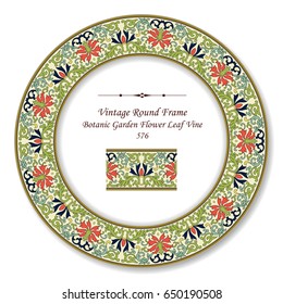 Vintage Round Retro Frame Botanic Garden Flower Leaf Vine