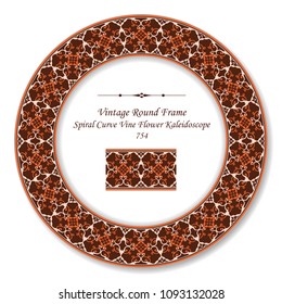 Vintage Round Retro Frame brown spiral curve cross vine flower kaleidoscope, antique style template ideal for invitation or greeting card design.