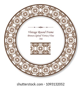 Vintage Round Retro Frame brown vortex spiral curve cross vine kaleidoscope, antique style template ideal for invitation or greeting card design.