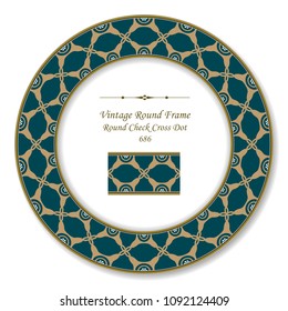 Vintage Round Retro Frame check cross dot, antique style template ideal for invitation or greeting card design.