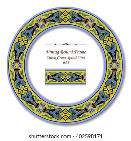 Vintage Round Retro Frame - Check Cross Spiral Vine