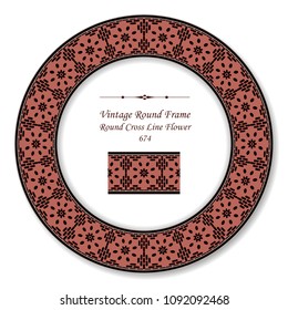 Vintage Round Retro Frame cross line flower, antique style template ideal for invitation or greeting card design.