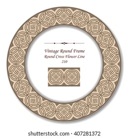Vintage Round Retro Frame of Round Cross Flower Line