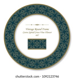 Vintage Round Retro Frame curve spiral cross vine flower, antique style template ideal for invitation or greeting card design.