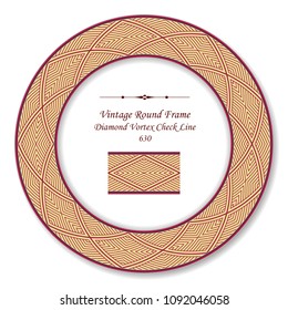 Vintage Round Retro Frame diamond check cross vortex line, antique style template ideal for invitation or greeting card design.
